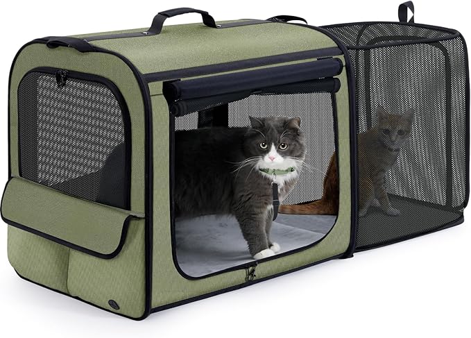 Dog Car Carrier Light Weight 24×17.7×20.5 in, Dog Carrier Easy to Assemble, Dog Car Crate Portable and Breathable, Foldable Pet Carrier for Indoor and Outdoor Use, Dogs Travel Crate with Curtain Brown