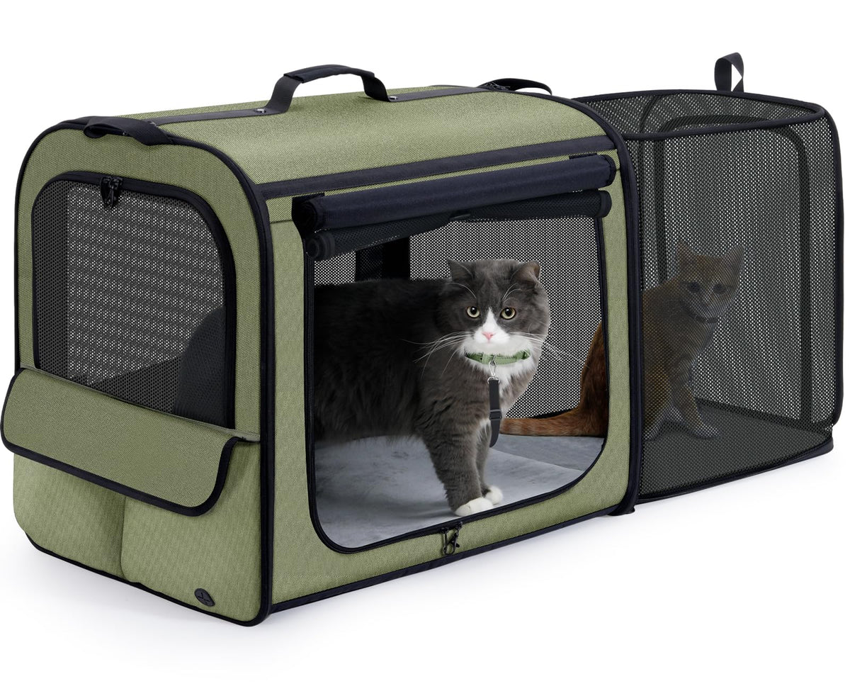 Dog Car Carrier Light Weight 24×17.7×20.5 in, Dog Carrier Easy to Assemble, Dog Car Crate Portable and Breathable, Foldable Pet Carrier for Indoor and Outdoor Use, Dogs Travel Crate with Curtain Brown