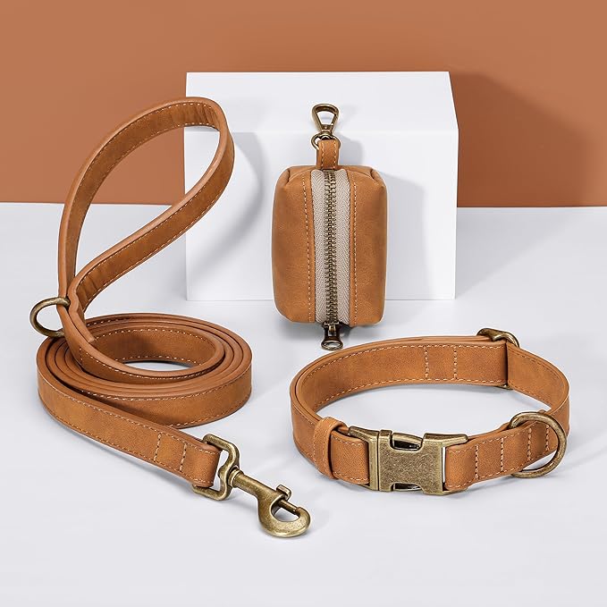 Didog Soft PU Leather Dog Collar, Stylish Quick Released Dog Collars for Large Dogs, Easy Clean Adjustable Pet Collar for Daily Walking, Light Brown, XL Fit 17-27" Neck
