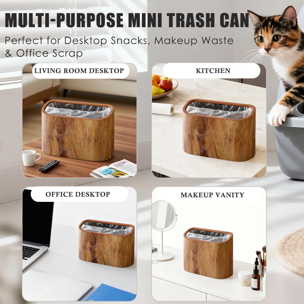 Ayipaqen Cat Litter Scoop Holder – Wood-Grain Dual-Open Scoop Caddy with Bag-Lock Hole, Wide-Mouth Double-Layer Inner Bucket, Mini Desktop Trash Bin for Pet Scoops & Accessories