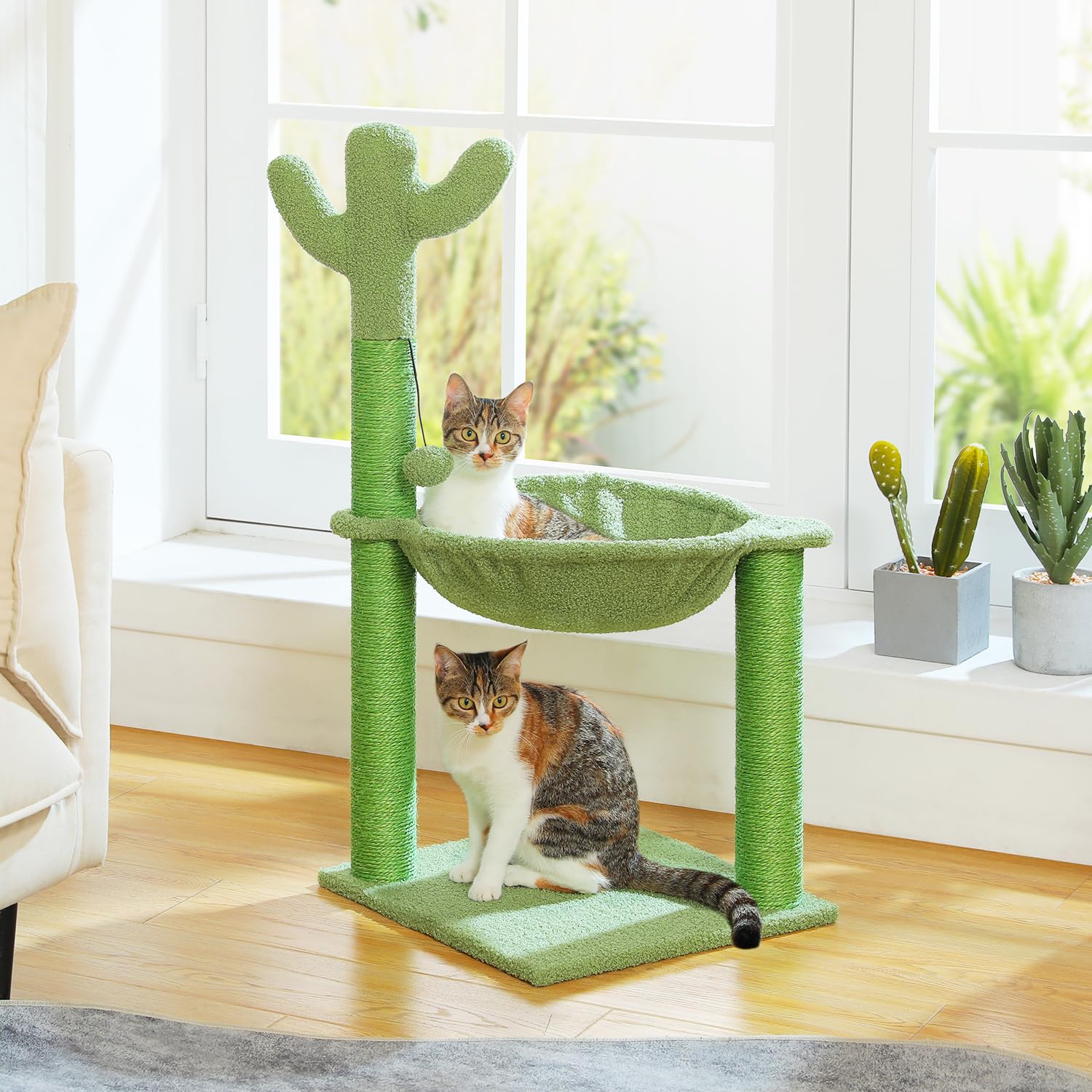 PAWZ Road Cactus Cat Scratching Post, 33" Cat Tree with Hammock & Scratch