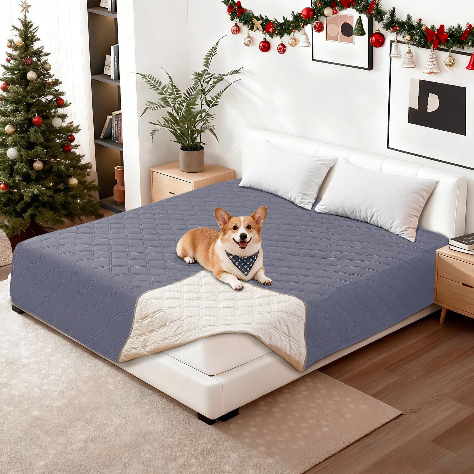 CYCMACO Waterproof Dog Bed Cover Pet Blanket, Soft Couch Cover for Dogs Washable, Non-Slip Dog Blanket Protect Furniture Couch Sofa Car for Puppy Large Dogs Cat (30x70 Inch, Grey Blue)