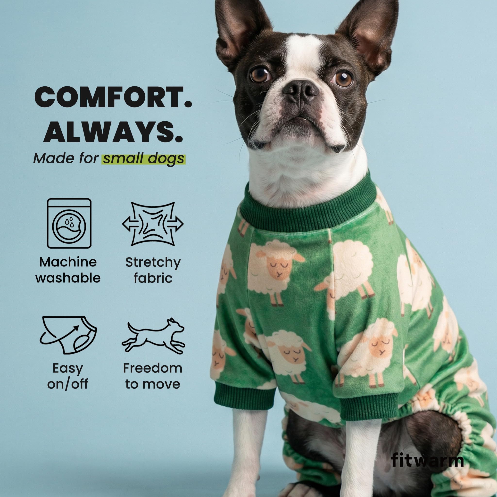 Fitwarm Funny Sheep Dog Pajamas, Warm Winter Dog Clothes for Small Dogs Boy Girl, Cozy Pet Onesie with Feet, Green, White, XL