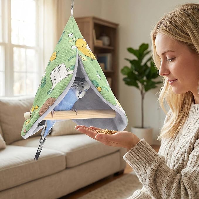 FLAdorepet Bird Hanging Tent Bed Parrot Parakeet Nest with Wooden Perch