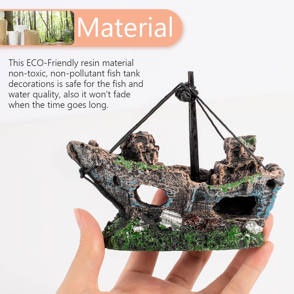 Shipwreck Fish Tank Decoration, Resin Aquarium Ornament for Fish Favors