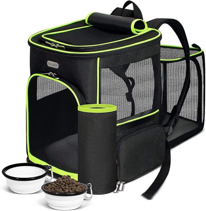 BAGLHER Expandable Cat Carrier Backpacks, Retractable Pet Carrier Backpack for Small Dogs & Cats with Breathable Mesh, Travel Bag Up to 18 Lbs for Hiking Camping Outdoor - Black