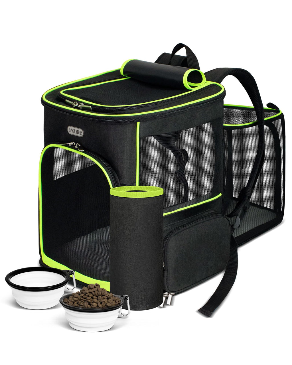 BAGLHER Expandable Cat Carrier Backpacks, Retractable Pet Carrier Backpack for Small Dogs & Cats with Breathable Mesh, Travel Bag Up to 18 Lbs for Hiking Camping Outdoor - Black