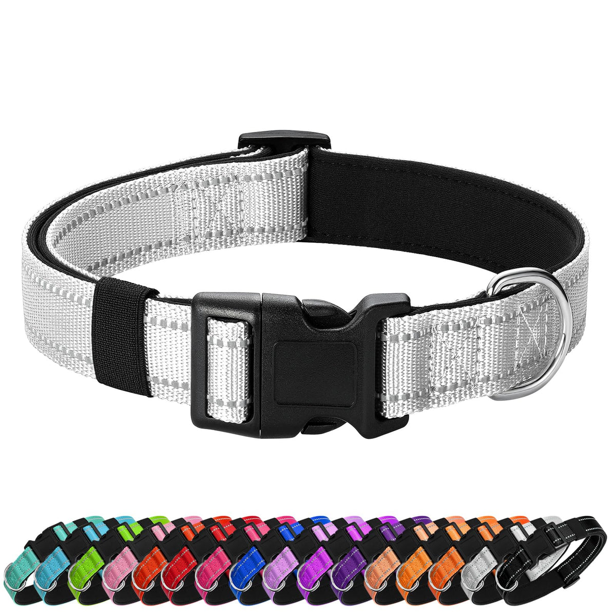 PenSeepet Reflective Dog Collar, Adjustable Nylon for Medium Dogs,Silver