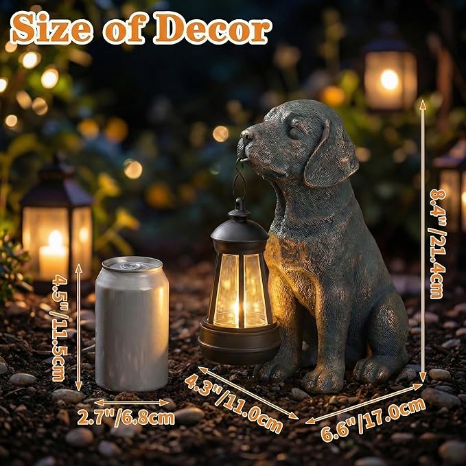 Lyeasw Outdoor Dog Statues Garden Decor with Solar Lantern