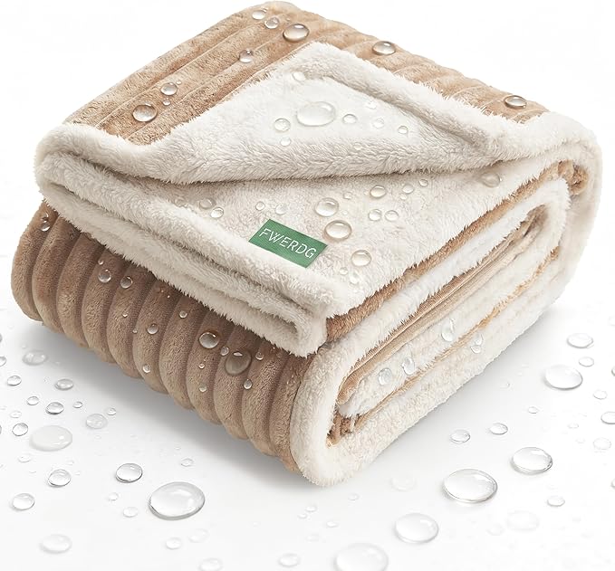 Waterproof Dog Blanket for Large Dogs - Washable Pet Throw Blanket for Couch Bed Protector, Cozy Fleece Calming Dog Blankets for Indoors & Outdoors, Linen, 50"x60"