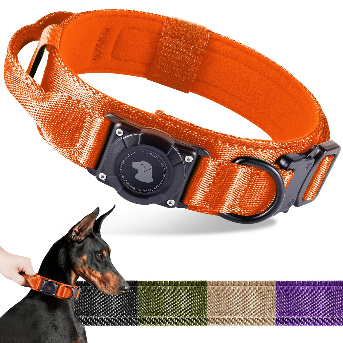 2026 Upgrade Waterproof Tactical AirTag Dog Collar, Built in AirTag Holder