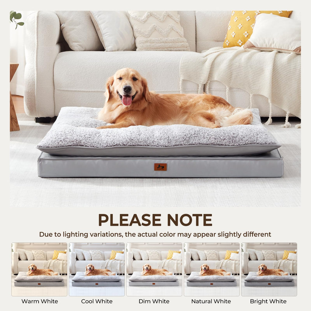 Warmrest 2-Pack Dog Bed Medium Size Dogs, Waterproof Orthopedic Dog Mattress for Large Dogs, Washable Dog Crate Bed with Removable Cover, Light Grey, 55"