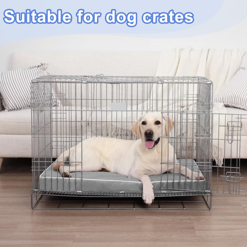 KSIIA Orthopedic Dog Bed Extra Large Dog Bed with Removable Machine Washable Cover Waterproof Crate Pad with Egg Crate Foam and Non-Slip Bottom, 53x36 Inch, Light Gray