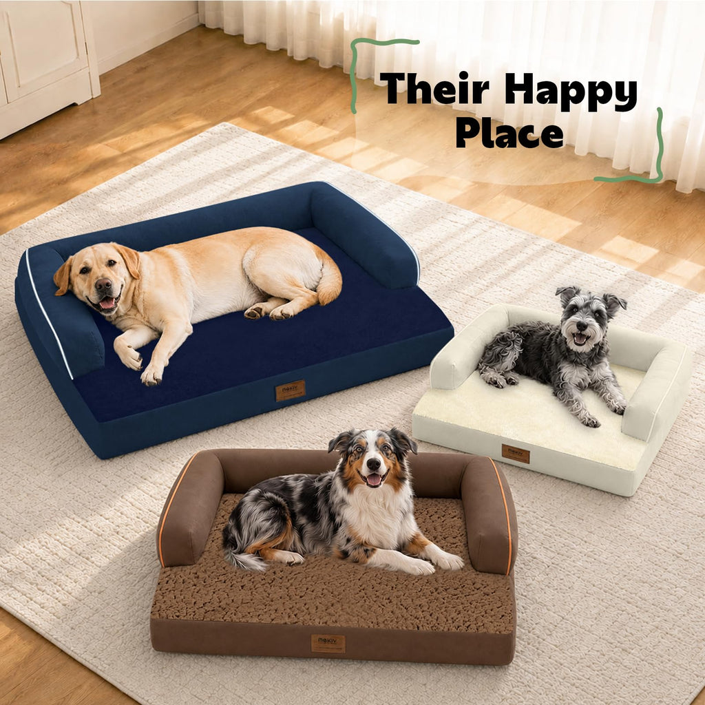 MEKIY Orthopedic Washable Dog Bed with Bolster for Medium to Large Dogs