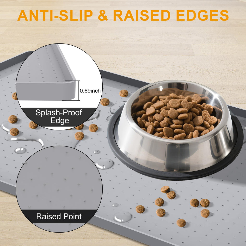 Mofason Silicone pet Food mats for Floor Waterproof Water Tray for pet Bowl