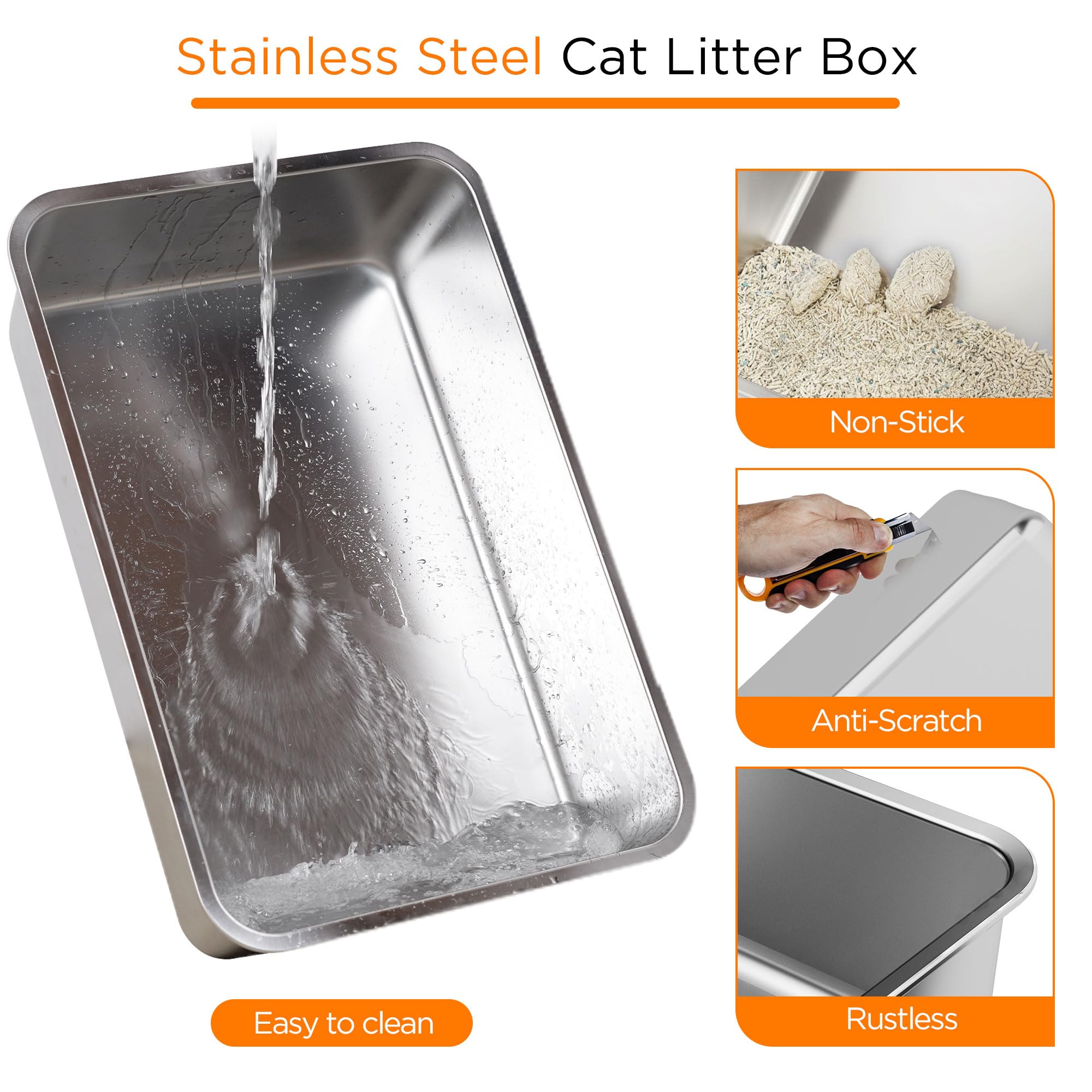 Anywish Stainless Steel Cat Litter Box with Lid, XL Extra Large Enclosed Removable Metal Litter Box with Litter Scoop&Double Layer Litter Mat, Non-Sticky, Non-Odor, for Big Cats Dark Grey