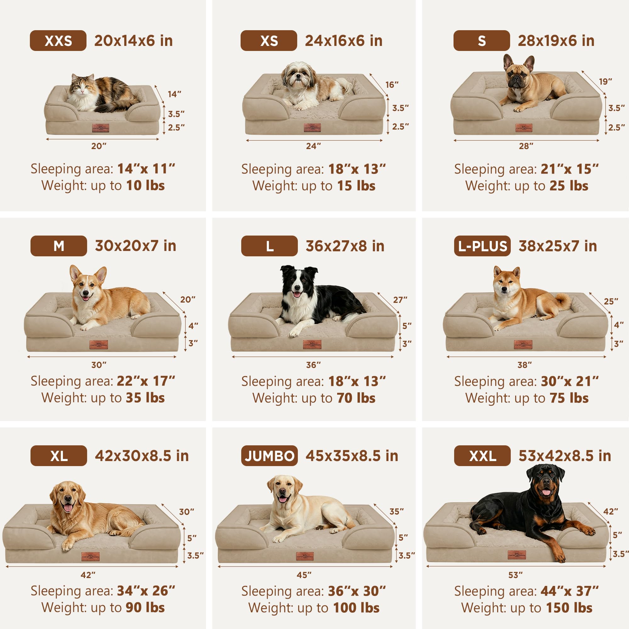 Comfort Expression Waterproof Orthopedic Dog Beds for Extra Large Dog