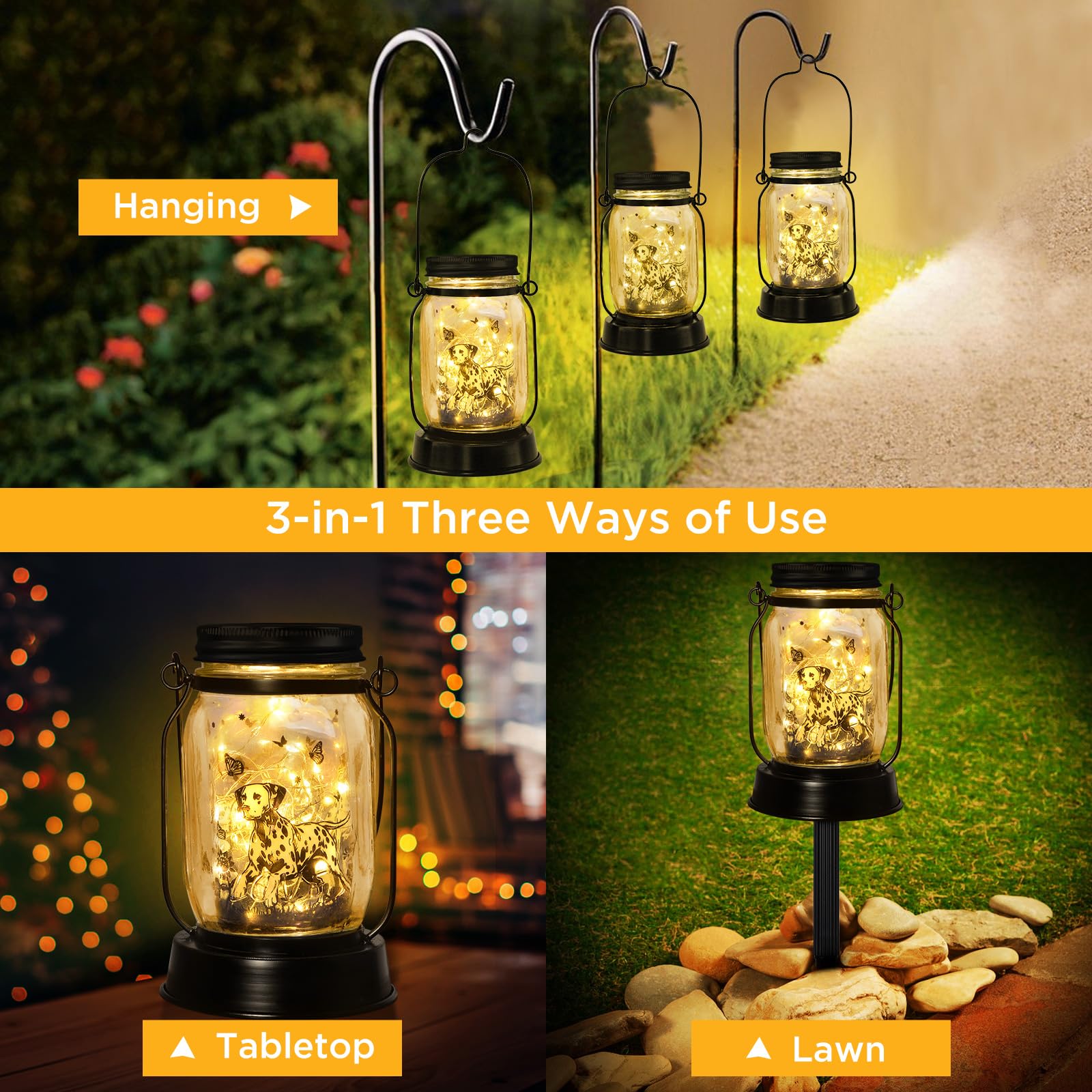 kyoryuger Dalmatian Gifts for Women/Men Dalmatian Solar Lanterns Mom Birthday Spotted Dog Lovers Lantern Pet Loss Firehouse Dog Memorial Lights Solar Garden Decor Yard, Patio,Backyard,Porch Torches