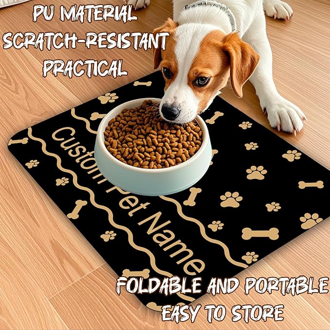 Personalized Dog Cat Food Mat Waterproof Non Slip Pet Bowl Name Mat Absorbent Quick Dry Custom Feeding Mat for Floors