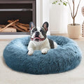 JOLLYVOGUE Calming Dog Bed Medium Size Dog, Anti-Anxiety Donut Medium Pet Bed, 27 inches Fluffy Faux Fur Round Cat Bed (Blue)