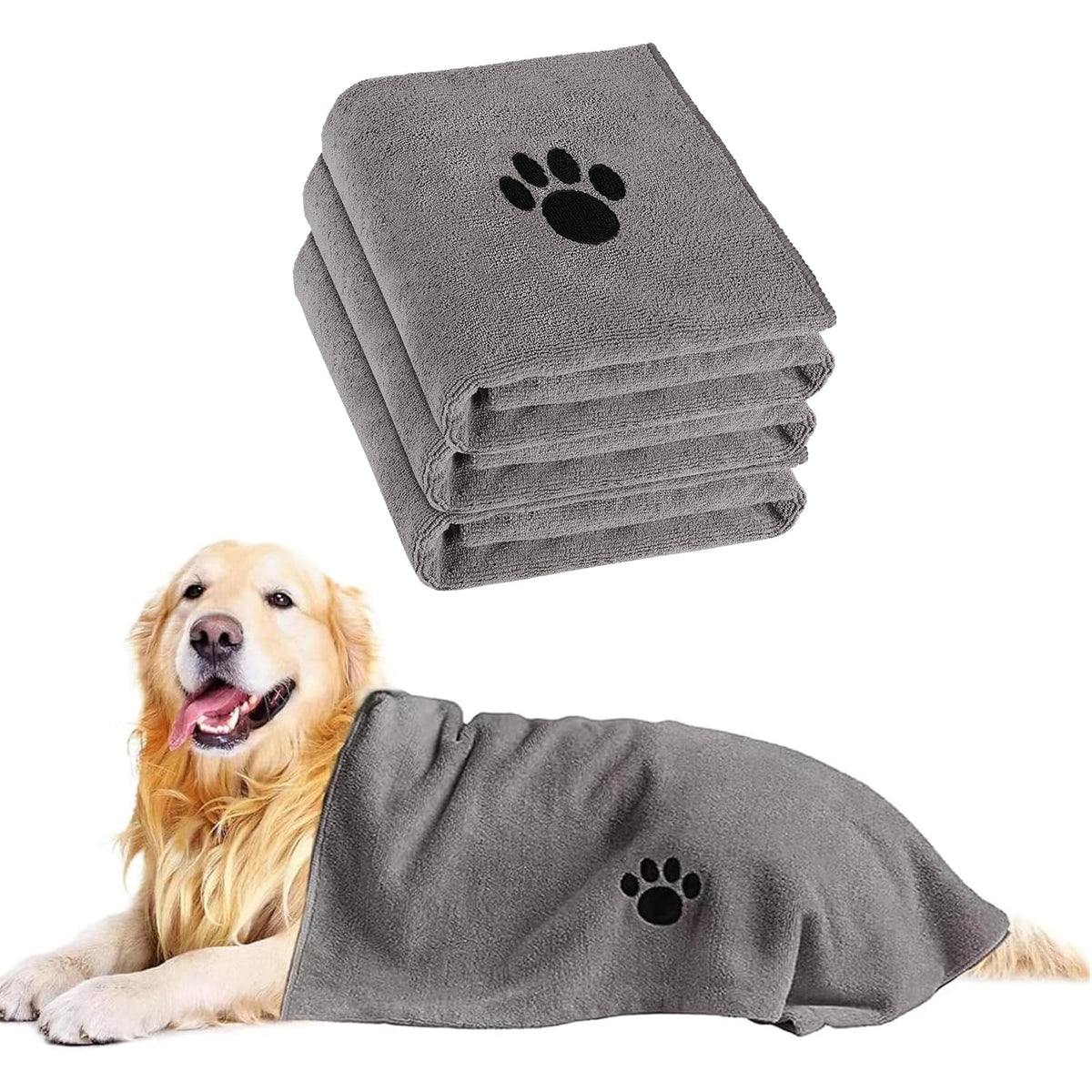 Puomue 3 Pack Microfiber Dog Towels for Drying Dogs, Super Absorbent and Soft Pet Grooming Towel, 40 Inch X 23.6 Inch, Perfect Dog Drying Towels for Large, Medium or Small Dogs, Grey