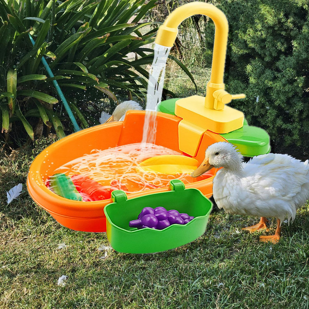 ESSGUO Parrot Bath Shower, Bird Bath for Cage, Automatic Bird Bathtub Pet Bath Pool with Faucet, Bird Fountain Swimming Pool Toy Bath Shower Water Dispenser for Ferret, Love Bird, Goldfinch (Orange)