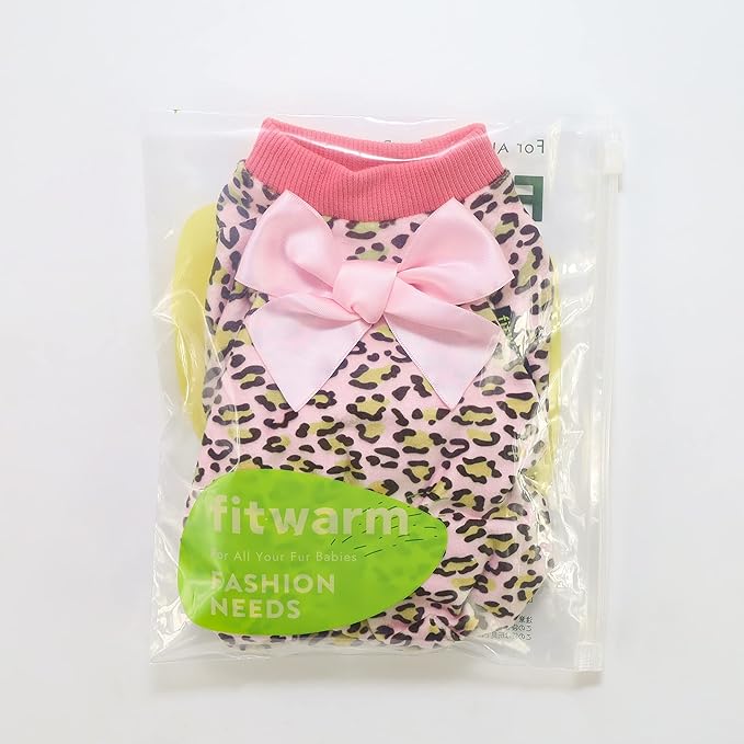 Fitwarm Leopard Dog Pajamas, Fleece Dog Clothes for Small Dogs Girl with Legs, Pet Onesie, Cat Outfit, Pink, Large