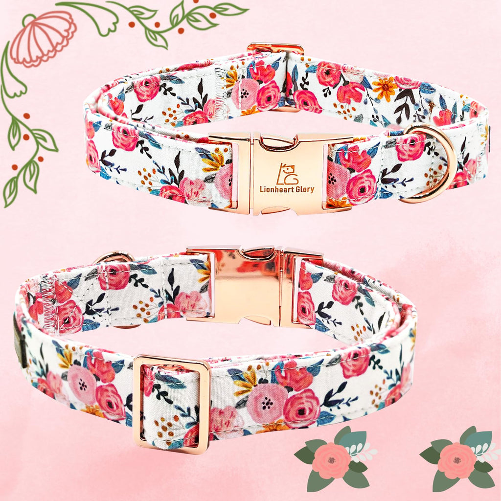 Lionheart glory Dog Collar Bow Collar Floral Dog Collar with Bow Tie Spring Summer Cute Collar Dog Boy or Girl Dog Collars Soft Durable Adjustable Dog Collars for Large Dogs