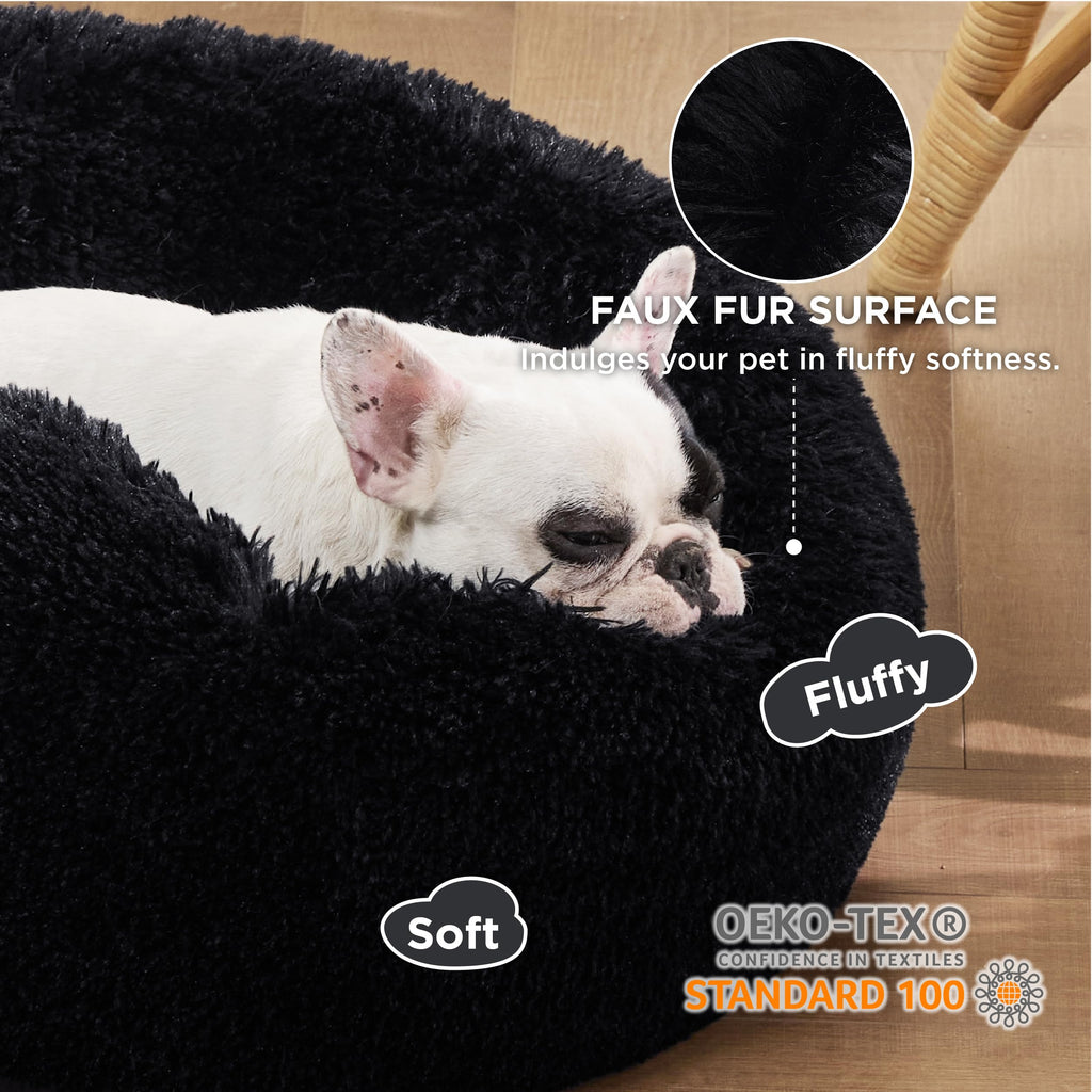 Bedsure Calming Small Medium Dog Bed Donut Washable Puppy Bed,27ins Black