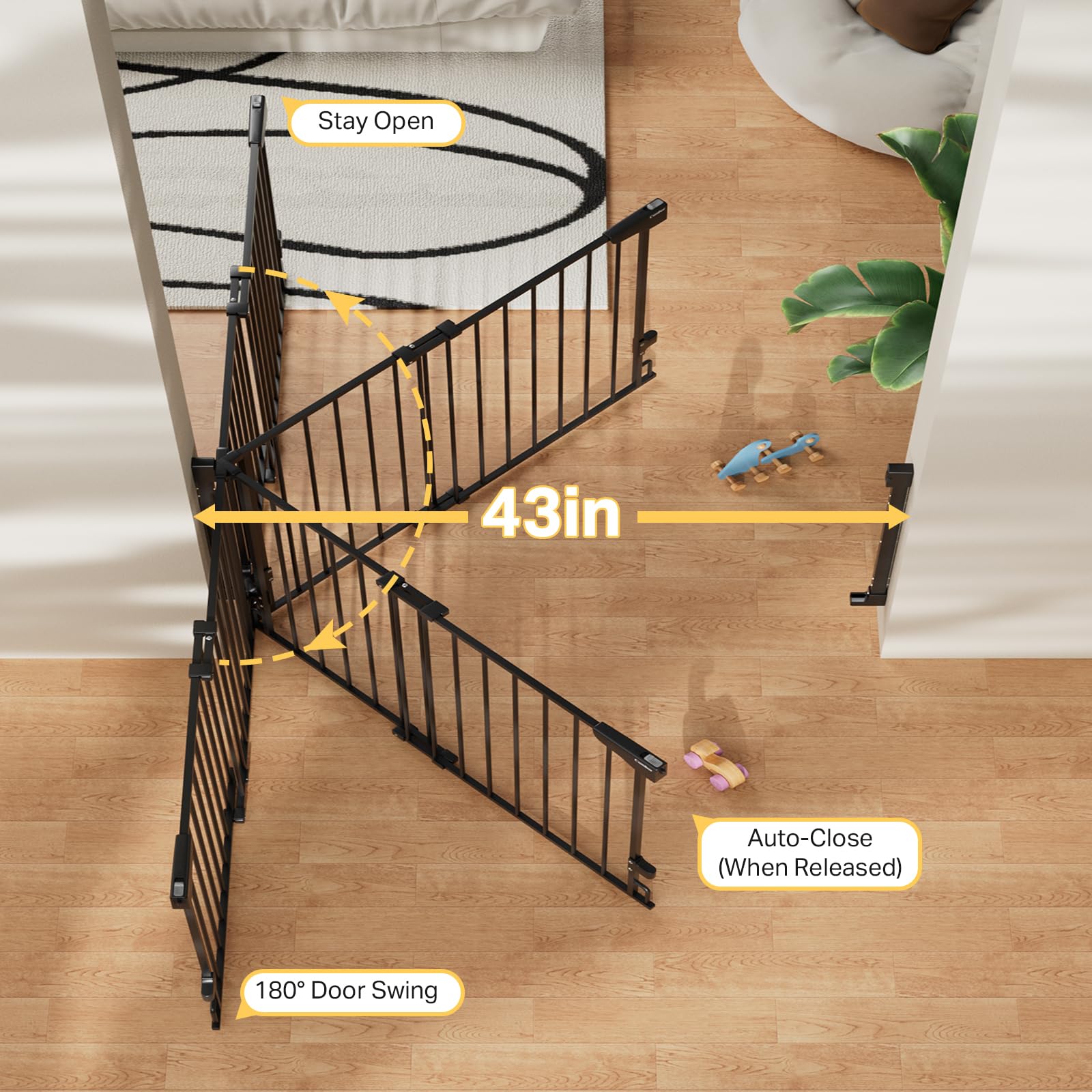 Cumbor 2 Pack 29.2-43" No Bottom Bar Baby & Dog Gate for Stairs & Doorways