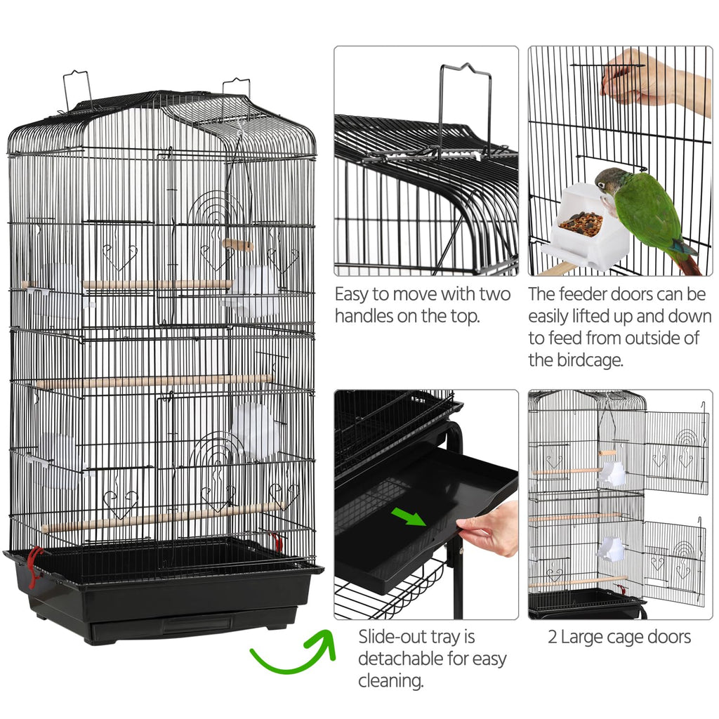 Yaheetech 64'' Open Top Bird Cage for Parakeets & Cockatiels, Black