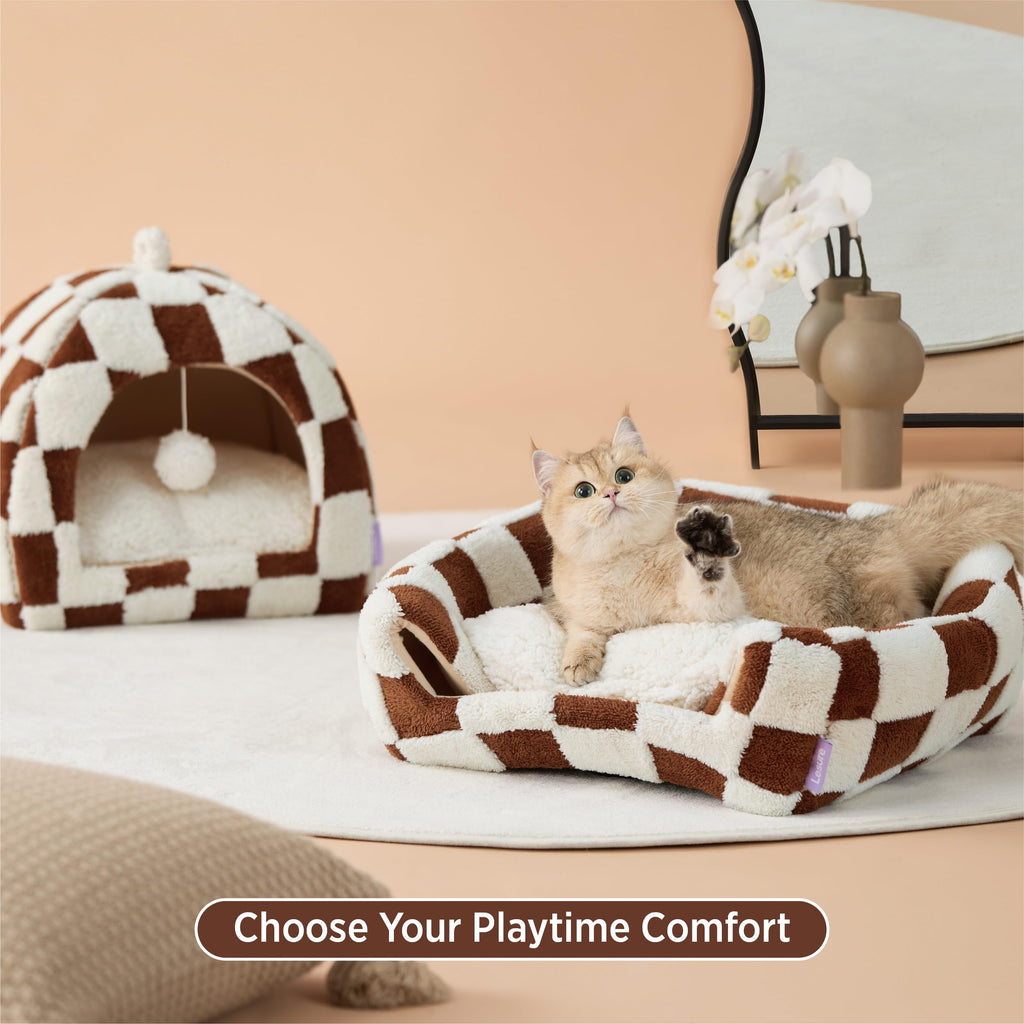Lesure 2in1 Cute Cat House for Kitten with Washable Cushioned Pillow,17.3in