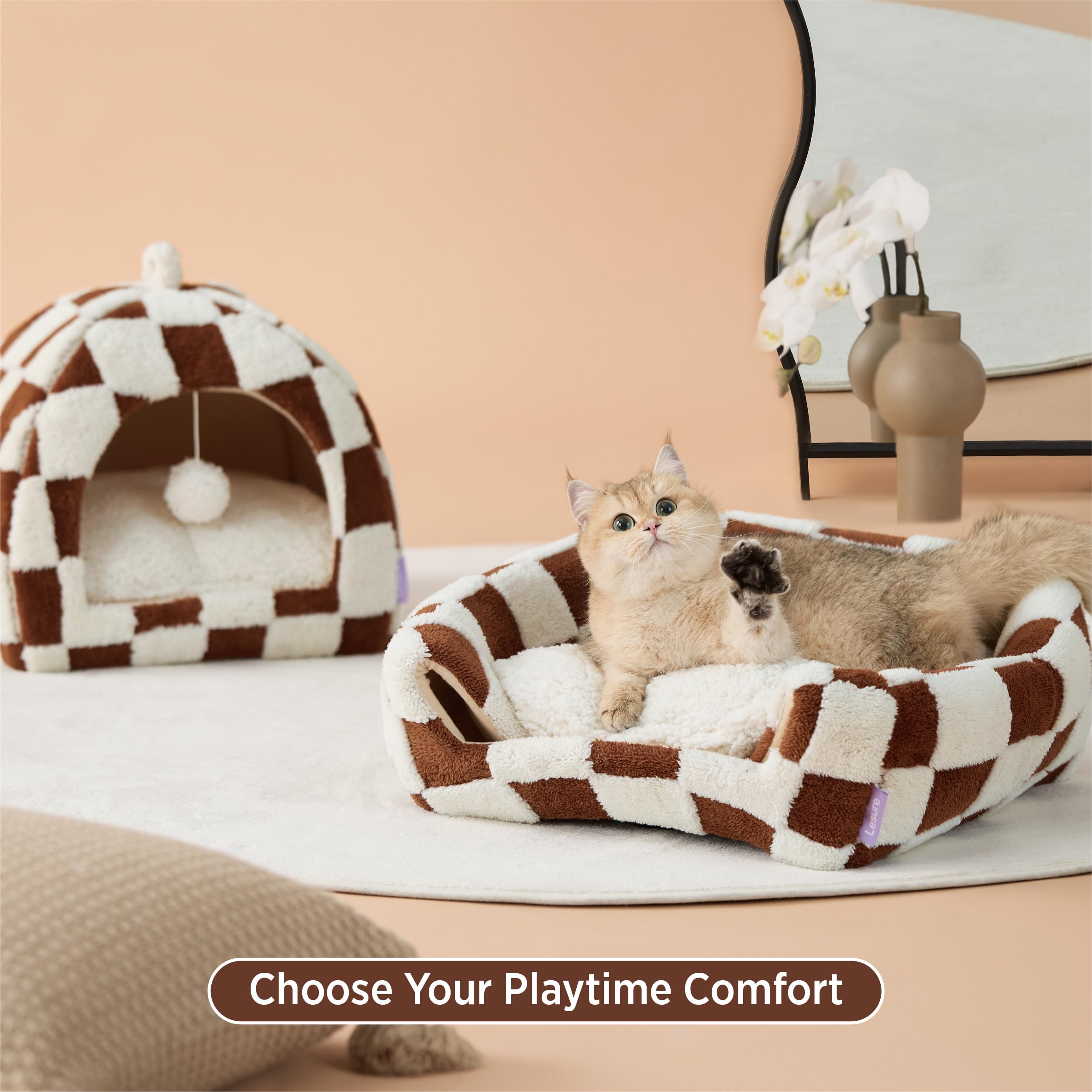 Lesure 2in1 Cute Cat House for Kitten with Washable Cushioned Pillow,17.3in