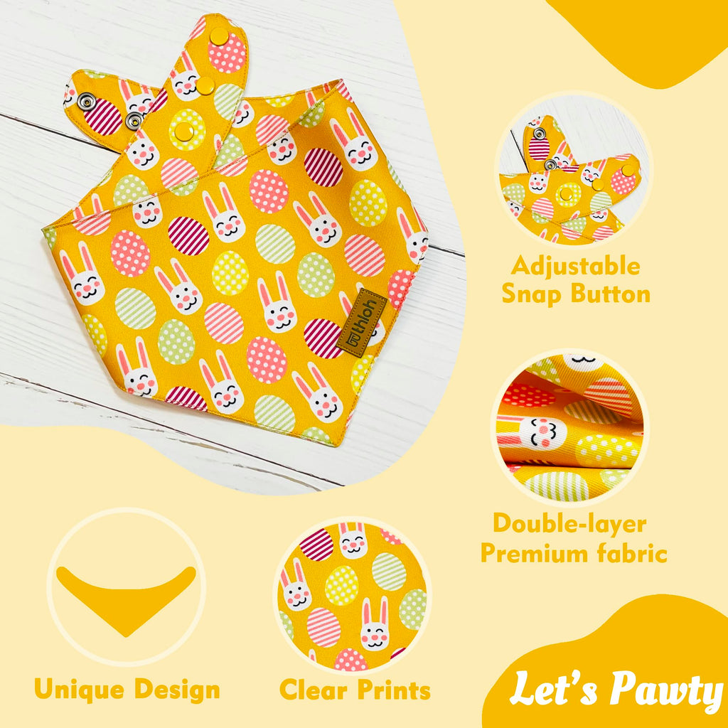THLOH Easter Dog Bandanas with Snap Button, 2 Pack Reversible Spring Bandana for Boy & Girl, Premium Durable Fabric, Bunny and Egg Dog Scarf for Small Dogs (Small)