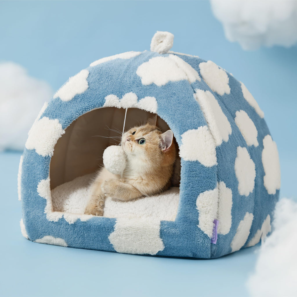 Lesure 2in1 Cute Cat House for Kitten with Washable Cushioned Pillow,16in