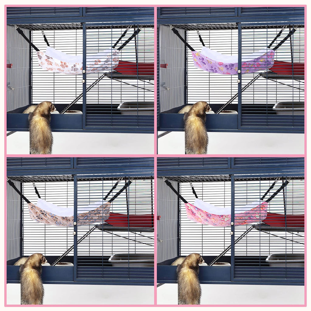 Geelin 4 Pcs Cat Hammock for Cage Soft Hanging Pet Hammock Bed with Adjustable Straps and Metal Hooks Double Sided Bed for Large & Small Cats Ferret Rat Sugar Glider(Paw,16 x 20 Inch)