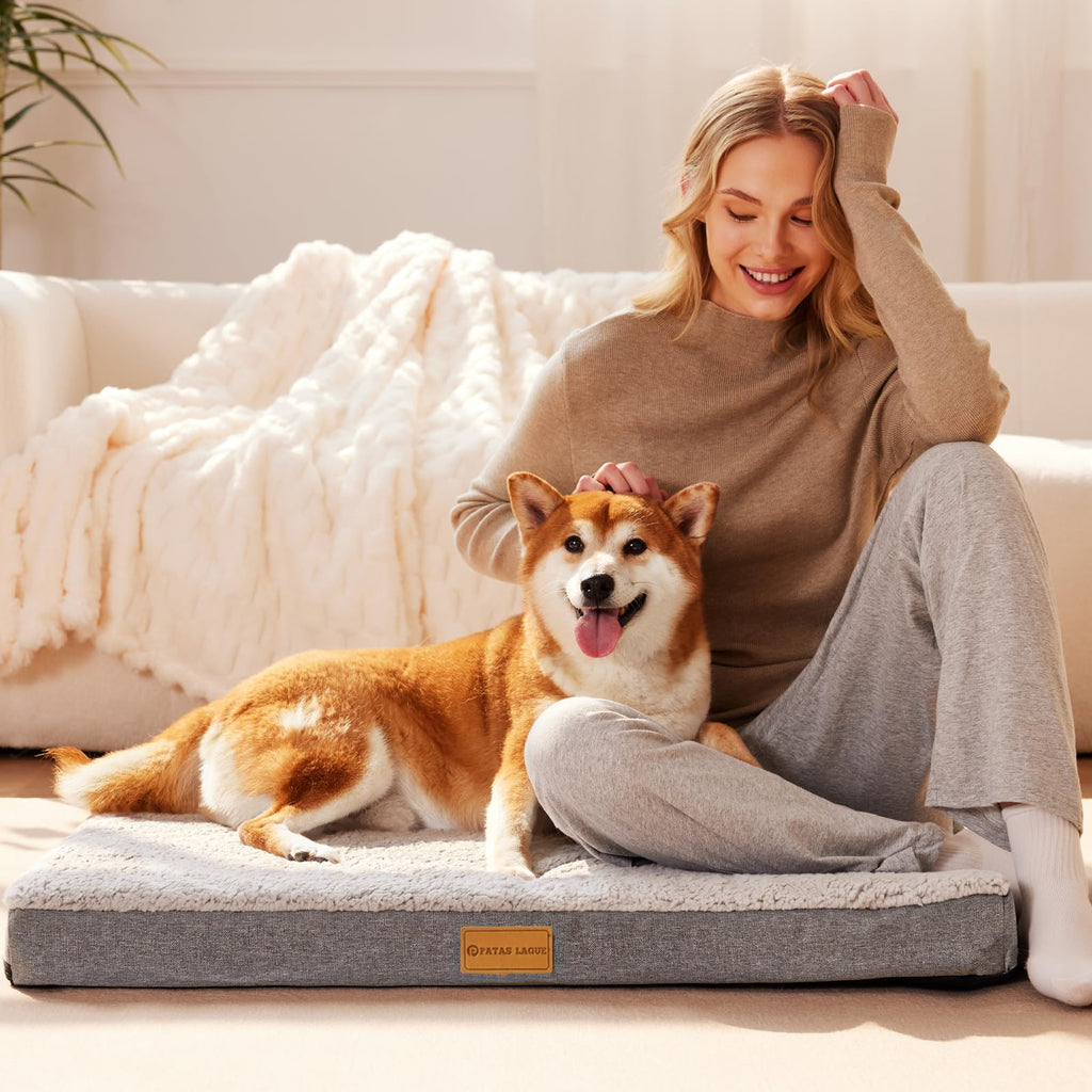 Patas Lague Orthopedic Large Dog Bed Washable Pet Sofa Mat 56''X40'' Ivory