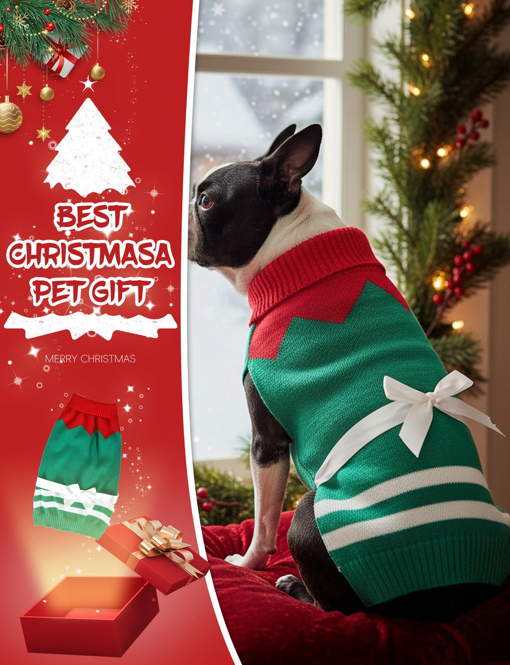 Dog Christmas Sweater, Soft Warm Pet Clothes Coat for Small Medium Large Dogs and Cats Boy Girl, Fall Cozy Holiday Turtleneck Knitting Collar Pullover Pup Outfit Costume for Thanksgiving New Year