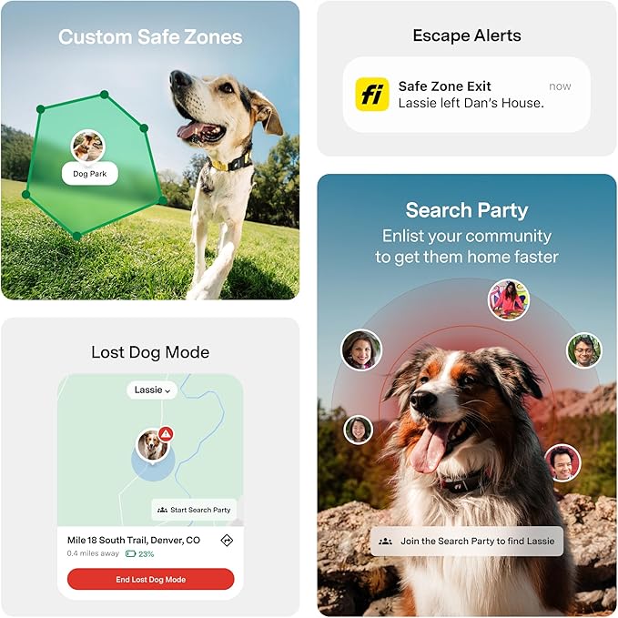 New Fi Series 3+ Smart Dog Tracker Collar [6 Month Membership Included] GPS Tracker for Dogs with Health & Behavior Monitoring, Escape Alerts, Waterproof, LED, Apple Watch Compatible (Blue, Medium)