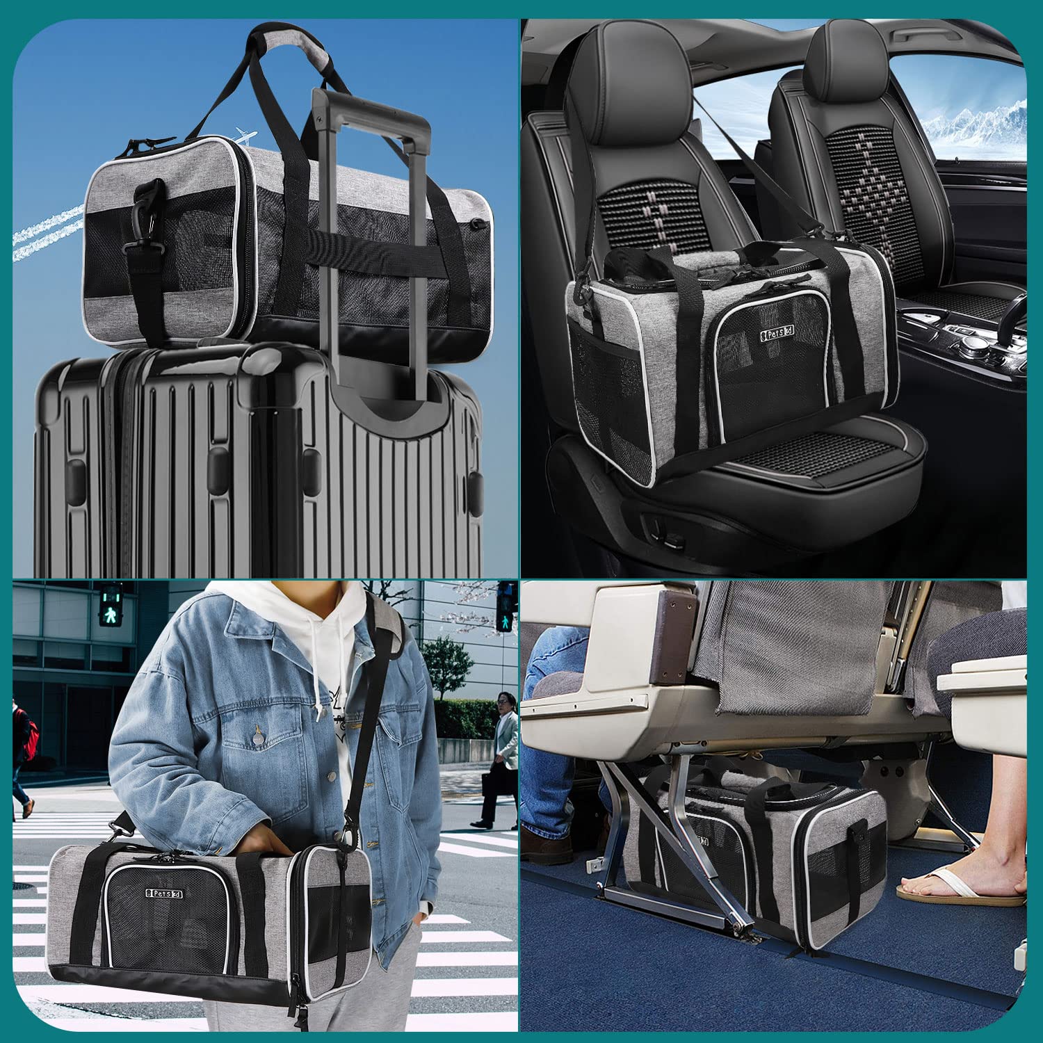 Petskd Small Pet Carrier 17" L x 11" W x 9.5" H Airline Approved, Grey