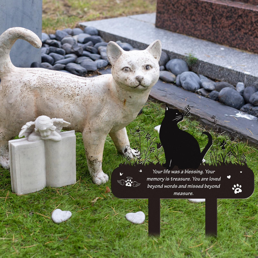 Pet Cat Memorial Grave Markers - Rngmsi Flowers Butterfly Cat Metal Garden Stakes Grave Decorations for Cemetery Pussy Memorial Stones Plaques for Outdoors