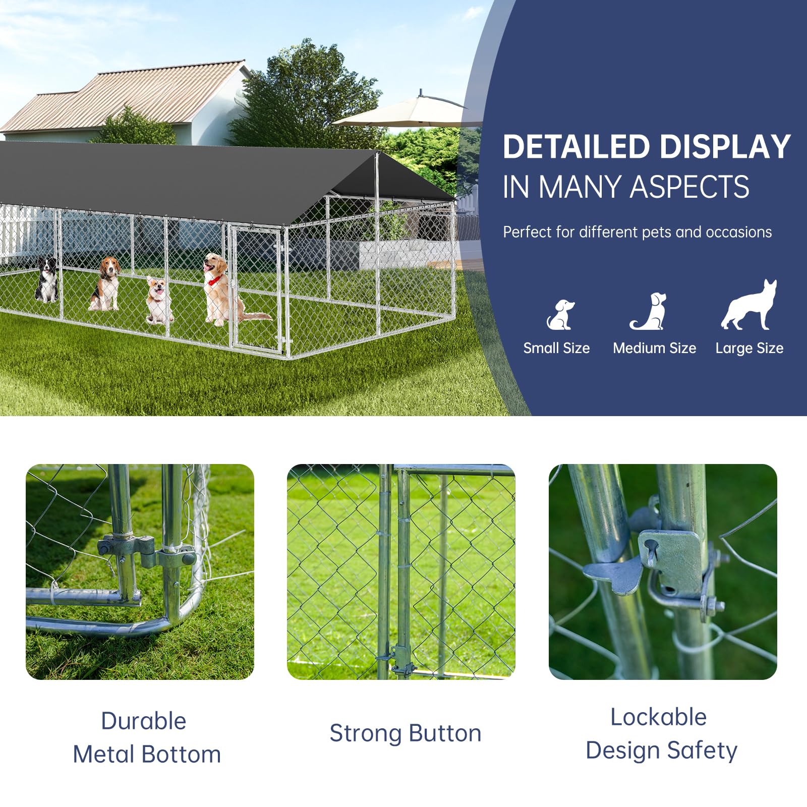 Petonly Outdoor Dog Enclosure Heavy Duty Dog Kennel House Mesh Dog Big Cage Pet Kennel Steel Fence with Secure Lock(236”x 118”)
