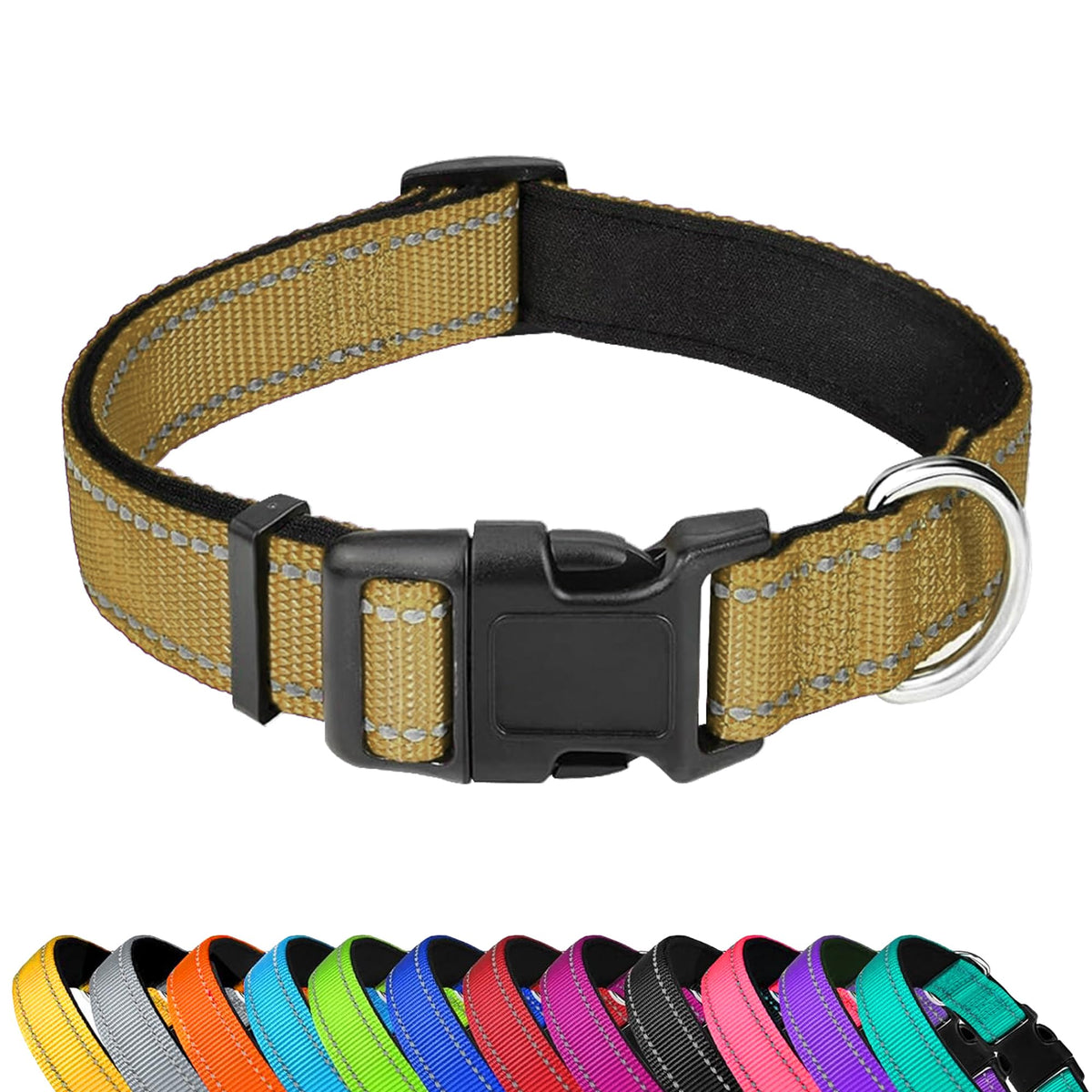 PWOD Reflective Dog Collar, Adjustable Soft Neoprene Padded,Light Pink,S