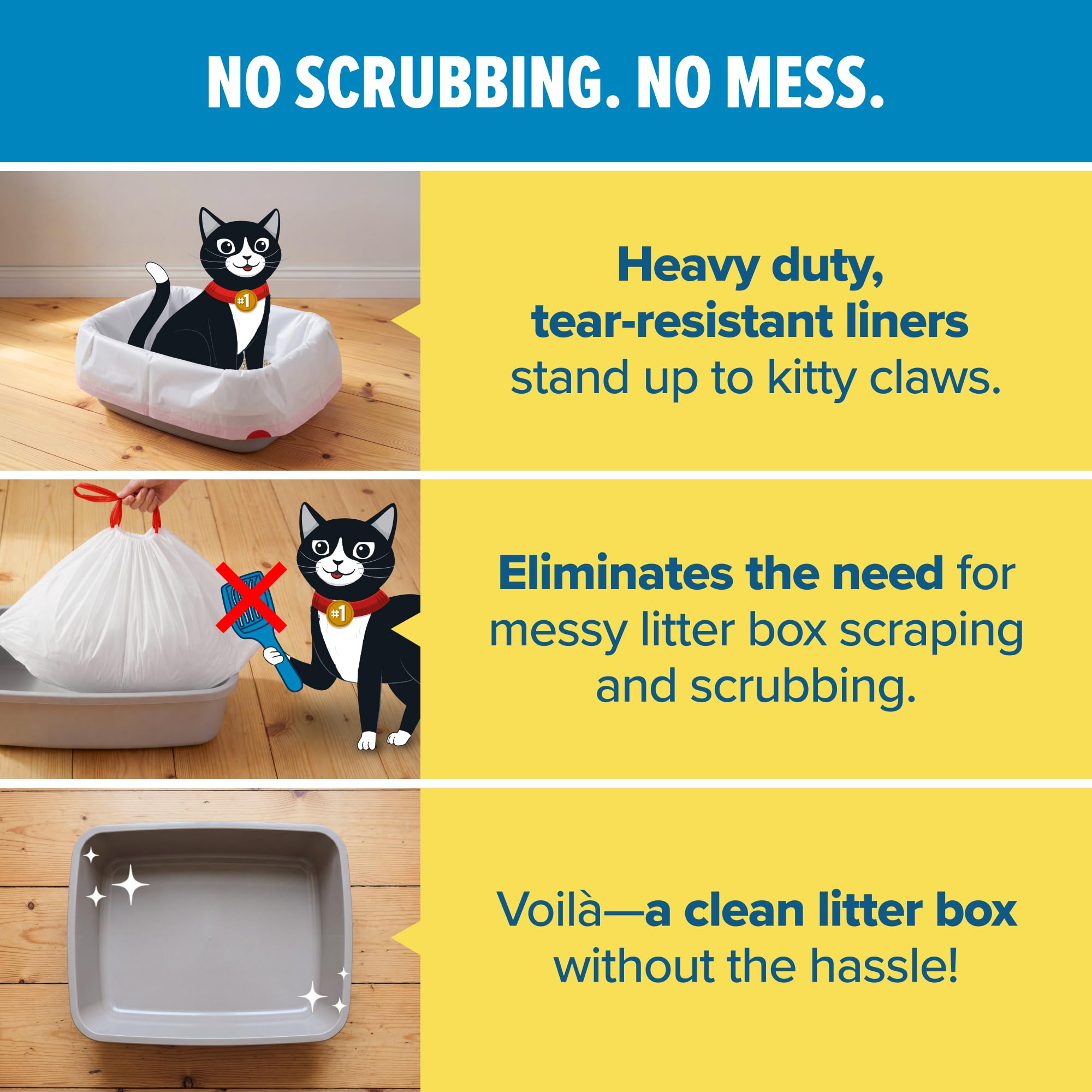 Jonny Cat Litter Box Liners: Heavy Duty - Tear & Leak Resistant - Drawstring Close - Jumbo, 5 Count