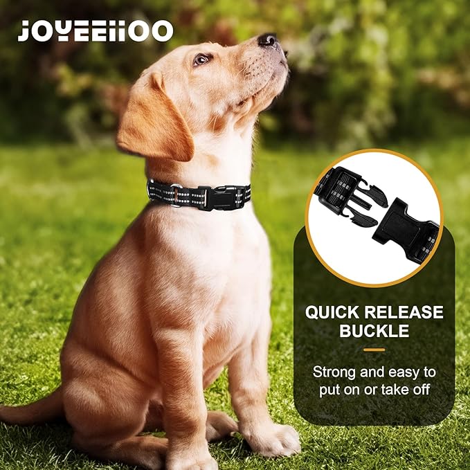 JOYEEIIOO Martingale Dog Collar, Adjustable Nylon Reflective Collar with Quick Release Buckle, No Pull Dog Training Collars for Small Medium Large Dogs (Black, Extra Large)