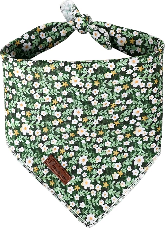 Summer Dog Bandana,Cute Pet Bandana with Flower Pattern,Adjustable Green Puppy Dog Bibs,Washable Triangle Dog Scarf for Boy,Girl Dogs or Cats…
