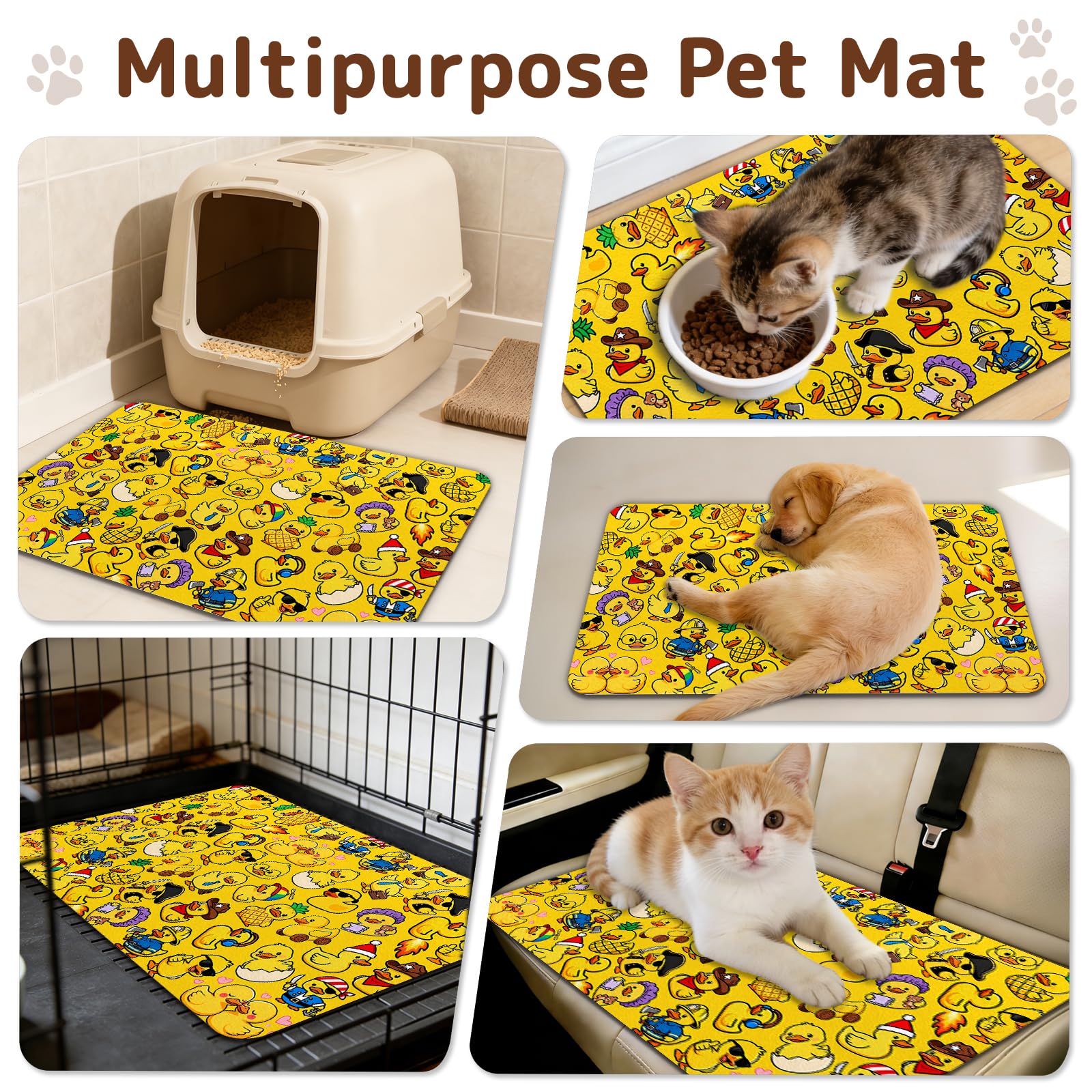 Dog Food Mat for Bowls, Absorbent Quick Dry Dog Cat Mats for Food and Water, Non-Slip Backing Pet Mat Pet Supplies - Duck Pattern