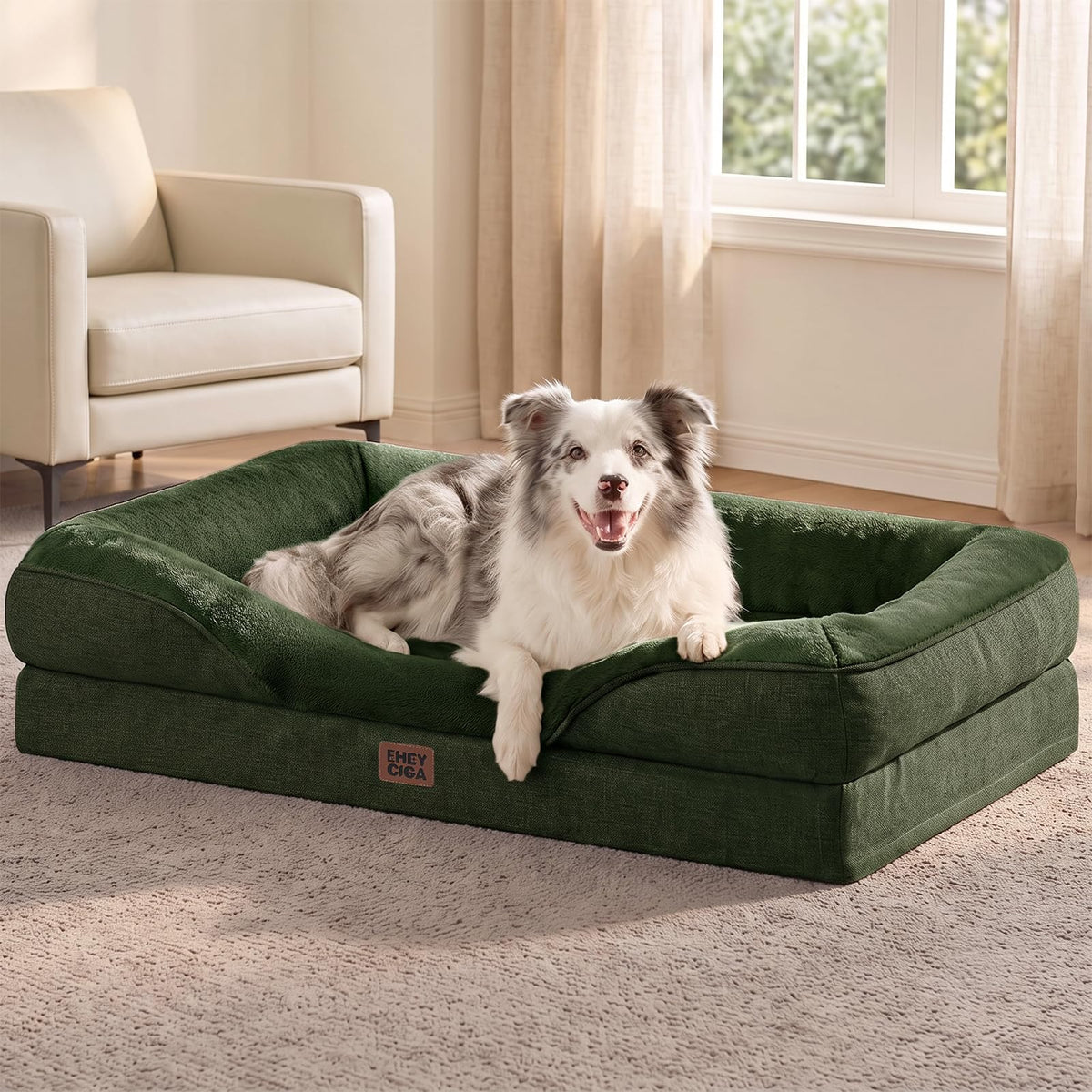 EHEYCIGA Orthopedic XL Dog Bed for Large Dog, Memory Foam Dog Couch, Beige