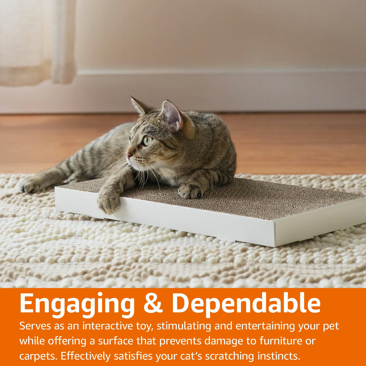 Amazon Basics Corrugated Cardboard Cat Scratcher, Scratching Board, Reversible, 17.4" x 10", White, 4-Pack