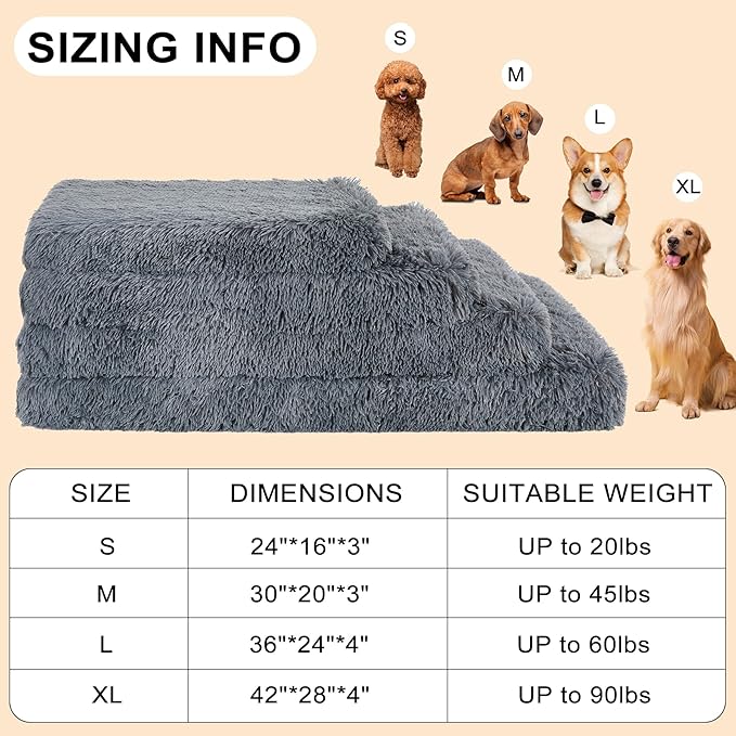 Fluffy Orthopedic Dog Beds for Puppy/Cats with Washable Removable Cover Dog Crate Bed Egg Crate Foam Support Plush Pet Pad Mat with Anti-Slip Bottom (24 * 16,Dark Grey)